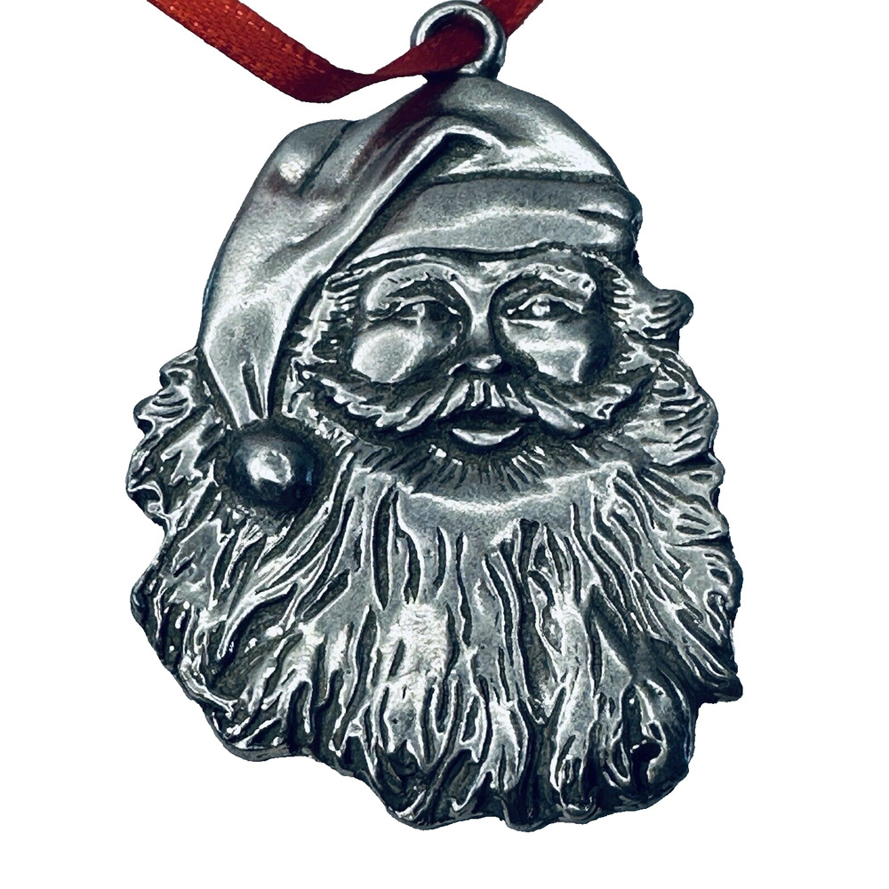 Seagull Pewter Christmas Ornament Hanging Silver Santa Head Etched 1985 VTG